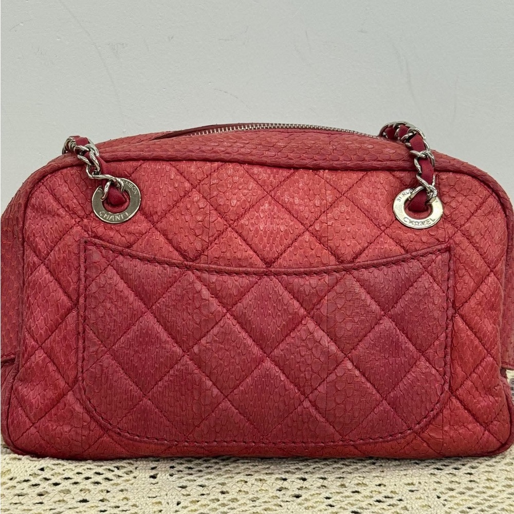 Chanel Red Python Quilted Classic Shoulder Bag - Picture 2 of 16